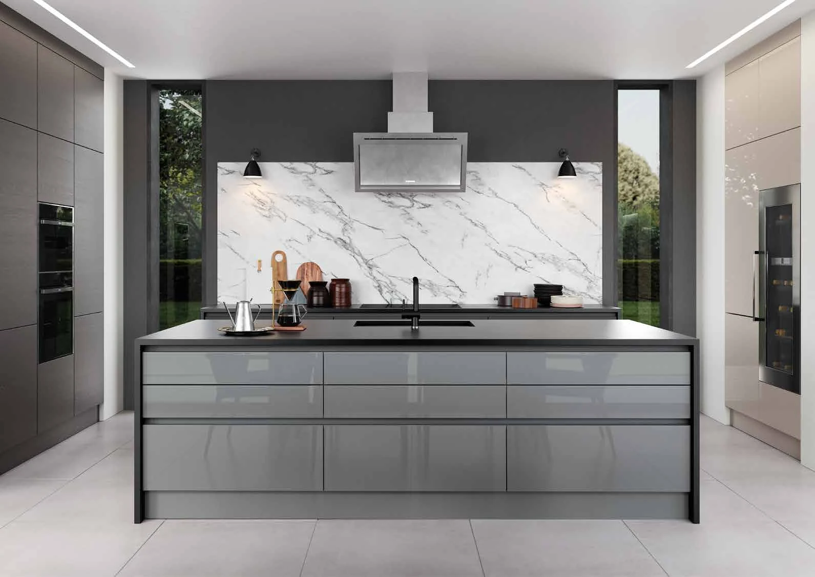 Zola Gloss — Dust Grey & Cashmere with Tavola Carbon kitchen or living-space photograph